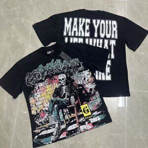 Black Graphic Tee with Skeleton Design